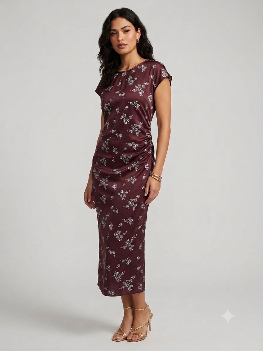 A New Day Floral Ruched Midi Dress